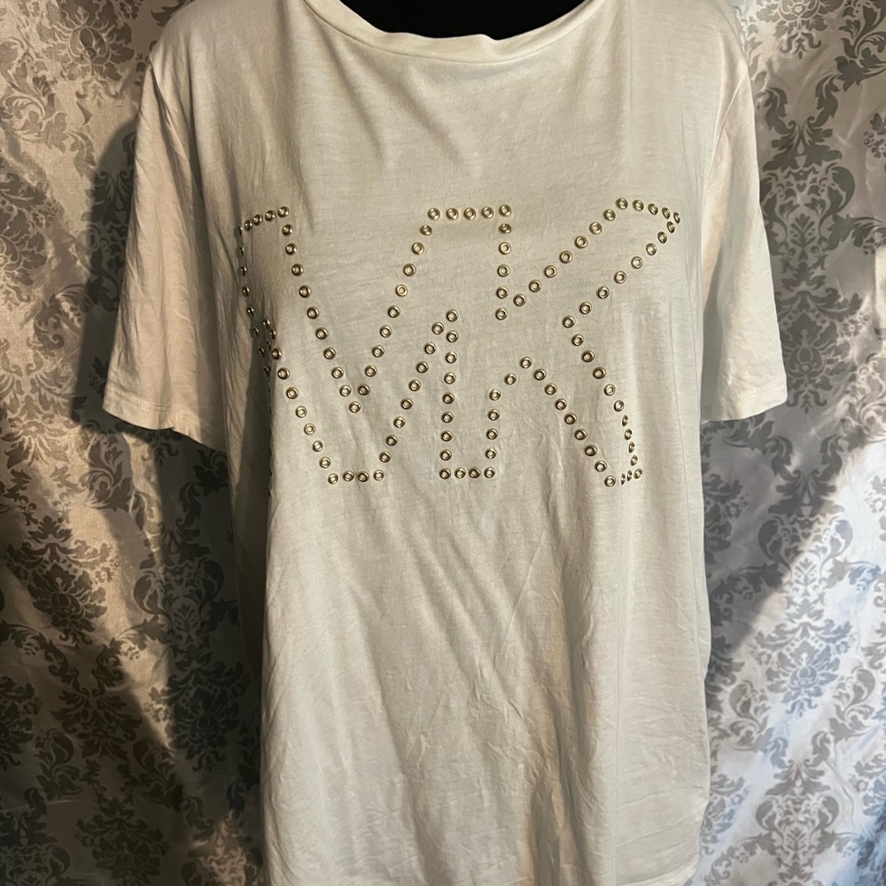Michael Kors Women’s White Gold Rivet Studded T-Shirt